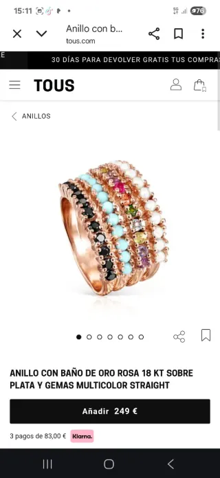 Anillo Tous con baño.de.oro y gemas multicolor