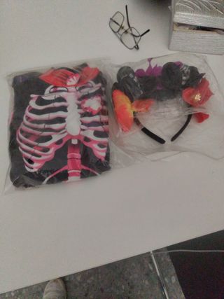 Disfraz esqueleto flores y Diadema