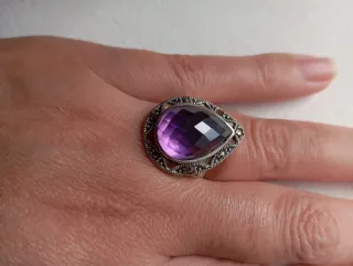 Anillo Plata Ley con Amatista grande 