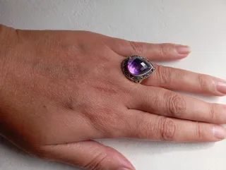 Anillo Plata Ley con Amatista grande 