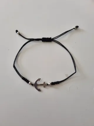 Pulsera ancla plata y negro