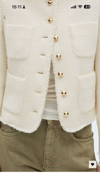 Chaqueta Tweed Mango Botones Joya Crudo