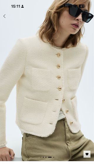 Chaqueta Tweed Mango Botones Joya Crudo