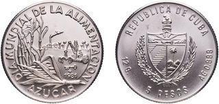 5 Pesos Cuba 1981 Alimentación Azúcar Plata