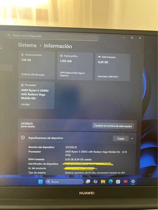 Huawei Matebook D15 Plata