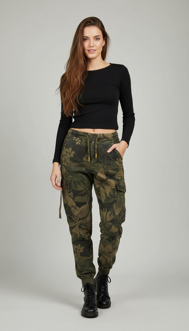 Pantaloni Cargo Desigual Fantasia Floreale Verde T