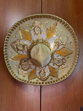 Sombrero Charro Mexicano Beige y Dorado