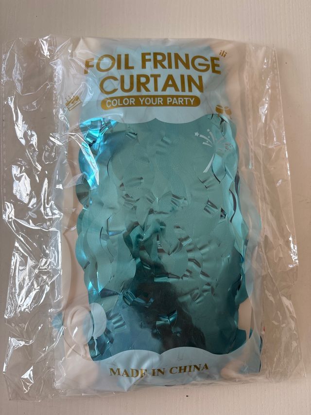 Cortina Foil Fringe Azul Dorado
