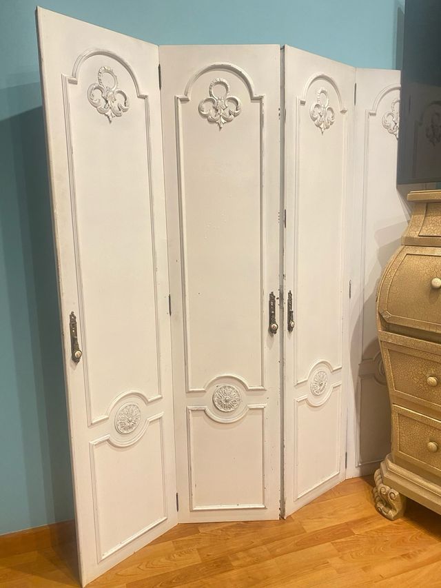 Biombo antiguo blanco 4 paneles