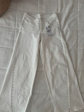 Pantalón Mango Blanco Tachuelas Talla XS