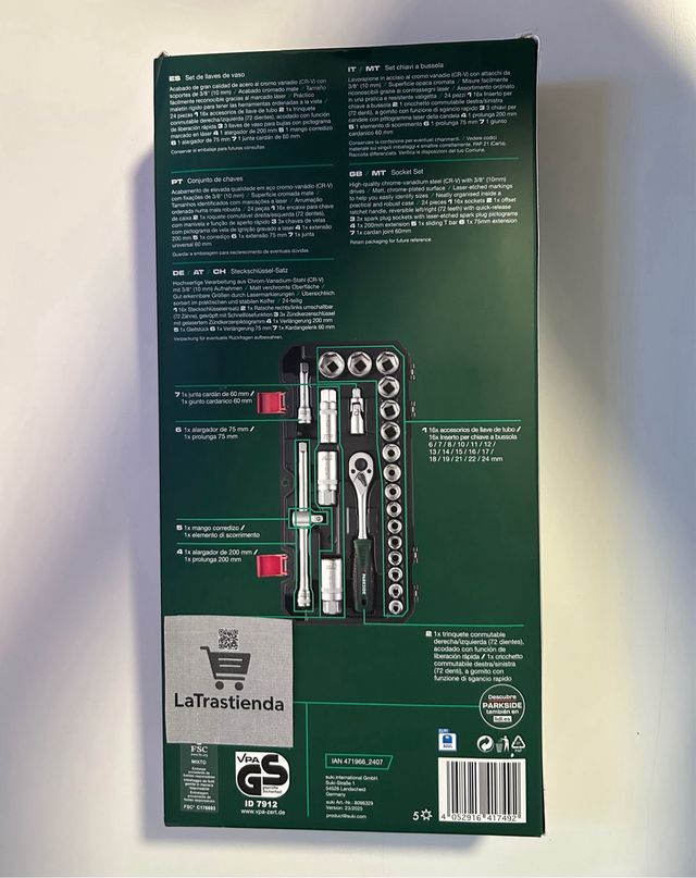 Parkside, set di chiavi a tazza 3/8, 24 pezzi