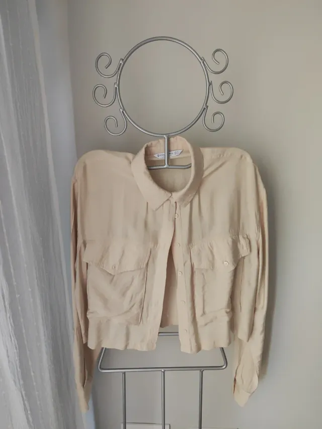 Camisa top manga larga mujer beige