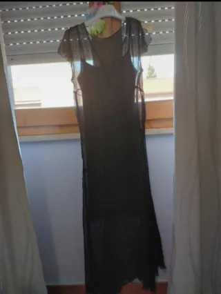 Vestito lungo nero in chiffon