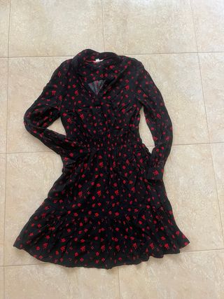 Vestido Springfield negro con flores rojas Talla L