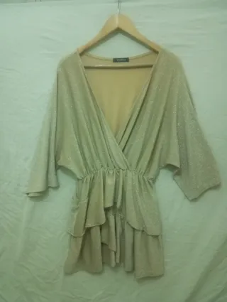 Blusa fiesta dorada volantes T L/XL