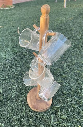 Juego Vasos Vino y Soporte Madera