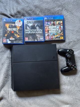 PS4 (PlayStation 4) Negra + Mando + 3 Juegos