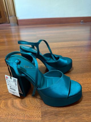 Tacones Zara Talla 36 Verde Azulado