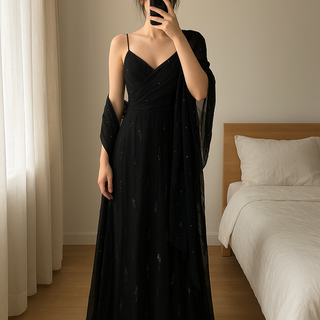 Abito elegante nero donna + foulard taglia 52