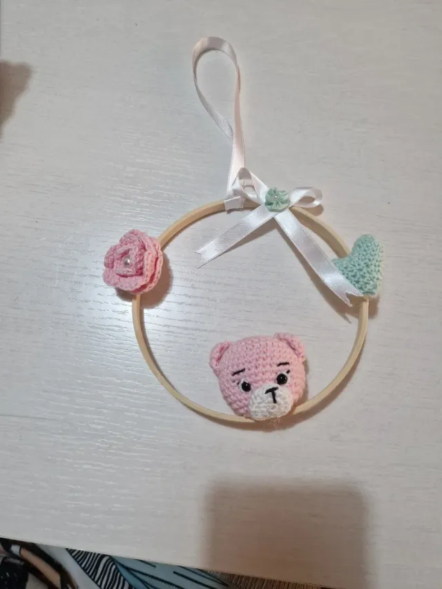 Aro decorativo bebé oso rosa flor