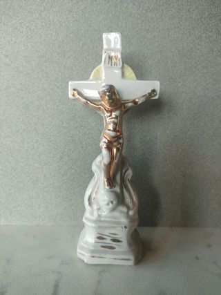 Crocifisso antico in biscuit lucido