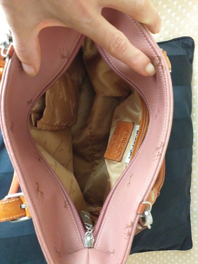 Bolso piel Petusco Rosa y Marrón