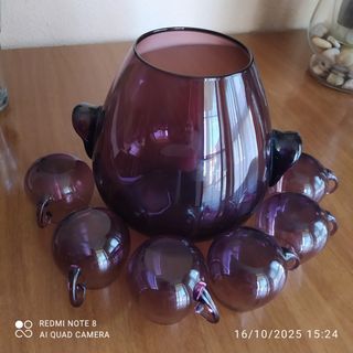 Ponchera Cristal Morado con 6 Vasos