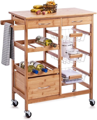 Carrello da Cucina in Legno di Bambù con Ripiano T