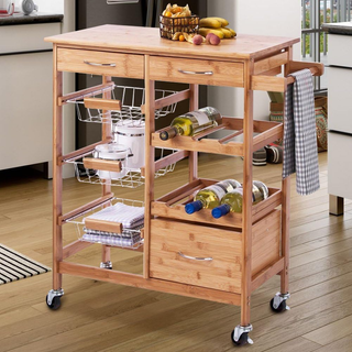 Carrello da Cucina in Legno di Bambù con Ripiano T