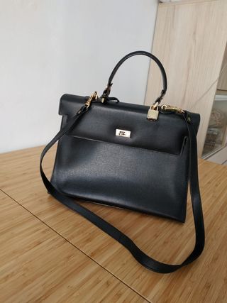 Bolso Piel Negro Estilo Kelly