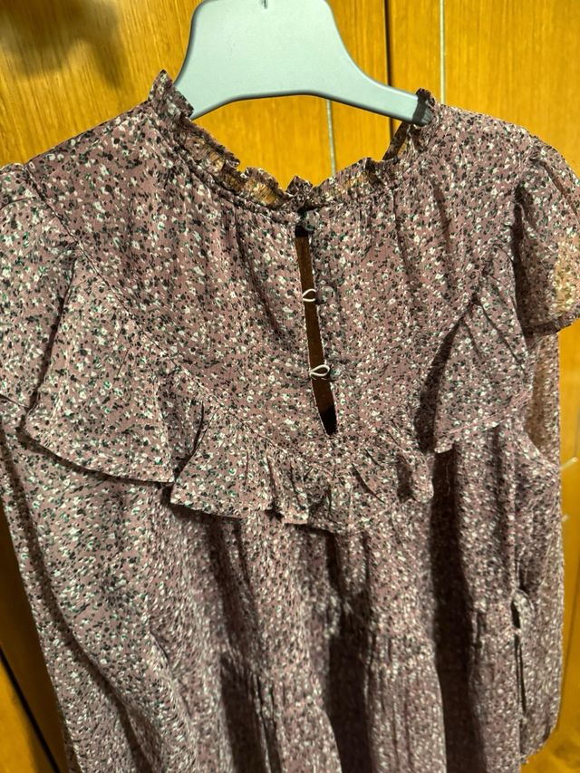 Vestido manga larga con volantes niña Mango