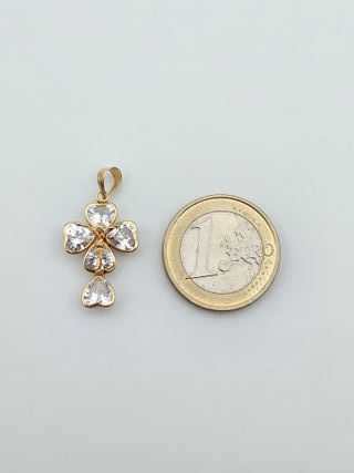 Colgante de Oro 18K, Cruz Corazones, 2,1gr, 2,5cm