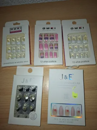 Lote 5 paquetes de Uñas Postizas Decoradas