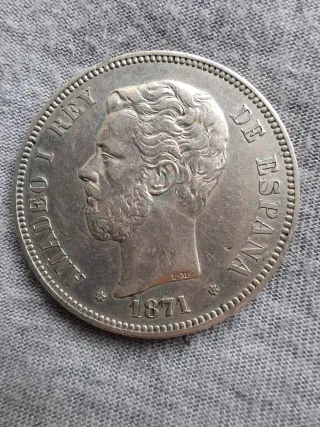 Moneda 5 Pesetas Plata Amadeo I 1871