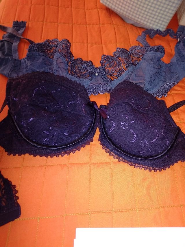 Reggiseno in pizzo blu e viola