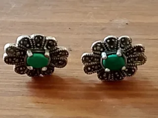 Pendientes Plata Antigua Flor Verde