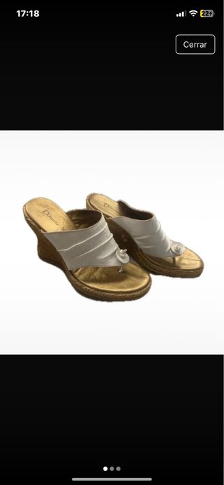 Sandalias Dchicas Vintage Tacon Dorado Blanco