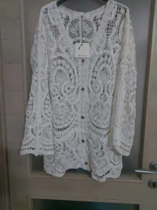 Cardigan donna uncinetto bianco taglia unica