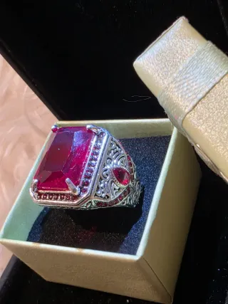Anillo Hombre Gran Piedra Roja Platatalla 27