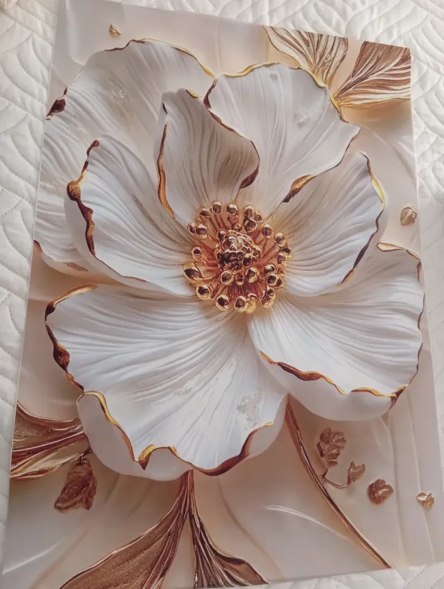 Lienzo 50x70 Flor Blanca y Dorada