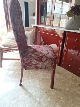 3 sillas tapizadas beige, granate y bronze