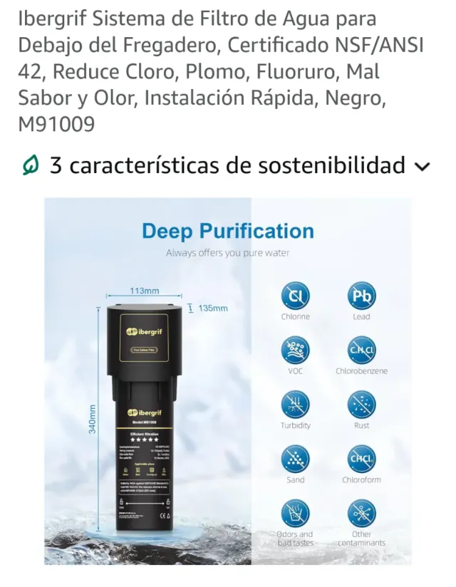 Filtro de Agua Ibergrif Bajo Fregadero NSF/ANSI 42