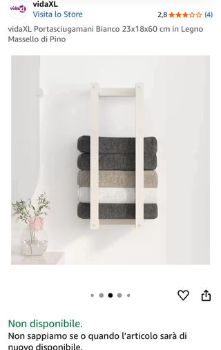 Portasciugamani vidaXL Bianco Legno Pino