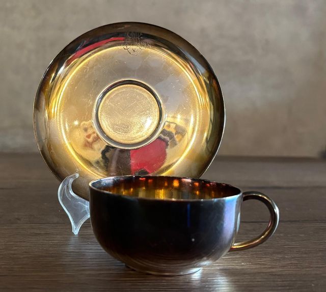 2 Tazas Café Plateadas Años 50