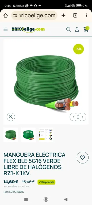 Manguera eléctrica 5x16mm libre halógenos