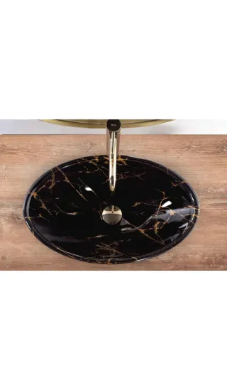 Lavabo Rea Pamela Mármol Negro y Dorado