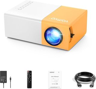 Mini proyector Vamvo portátil naranja y blanco