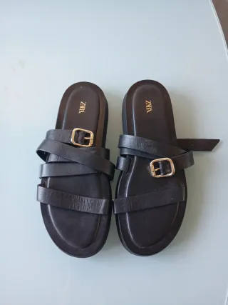 Sandalias Piel Zara Talla 41 Negras