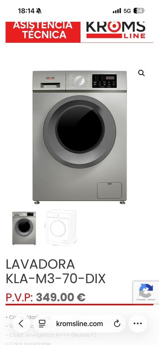 Lavadora Kroms 7kg Gris