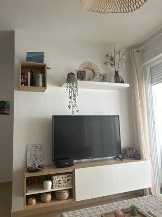 Mueble TV mas estantería cubo y balda de madera